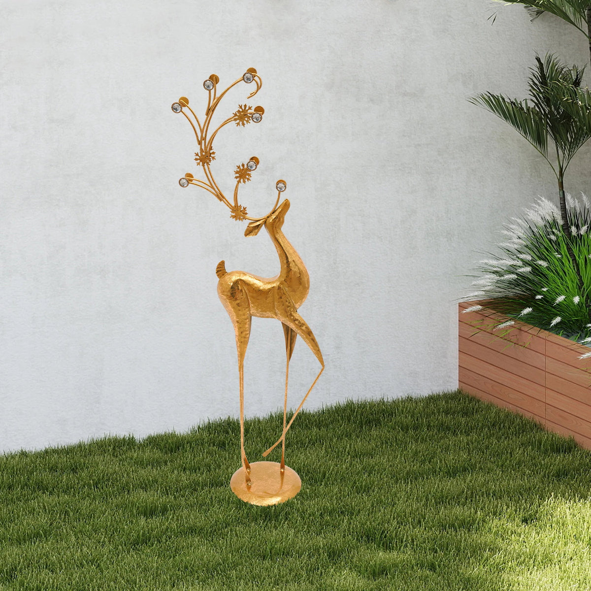 Retro Gold Deer Statue Metal Reindeer Figurines Modern Elegant Indoor Holiday Decor Statue for Homes Offices Cafés Star Hotels 27*13*85cm/10.63*5.12*33.46in