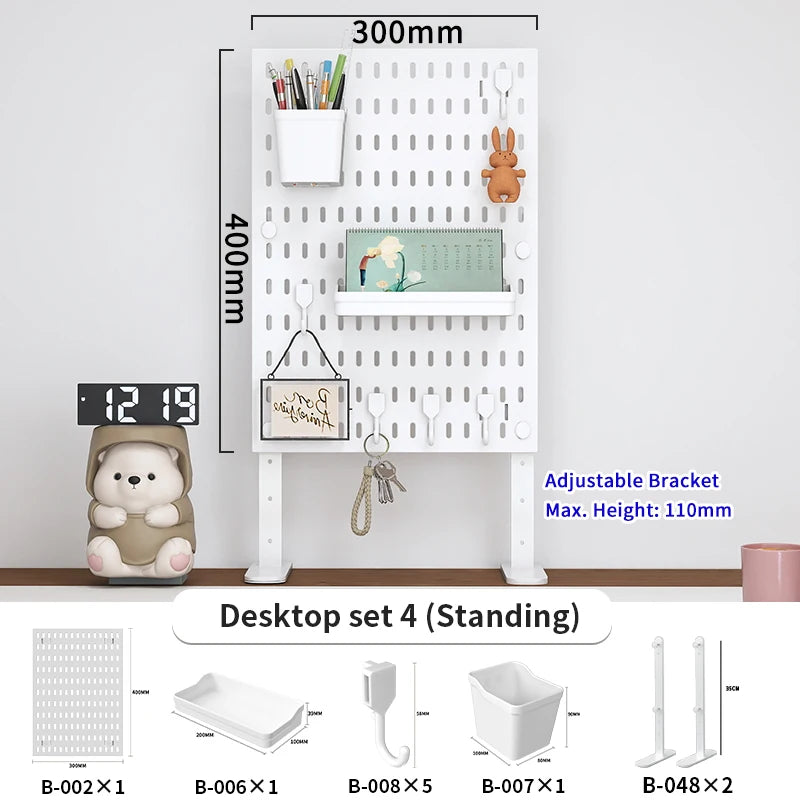 Home & Office Desktop Pegboard: Height-Adjustable Standing Storage Rack for Supplies, Also for Decorative Figurine Display