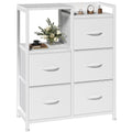 JHK  5 Fabric Drawer Chest with Raised Shelf Metal Frame TV Stands for Bedroom Storage Tower with Bins for Closet Organization Hallway Storage for Home
