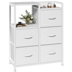 JHK  5 Fabric Drawer Chest with Raised Shelf Metal Frame TV Stands for Bedroom Storage Tower with Bins for Closet Organization Hallway Storage for Home
