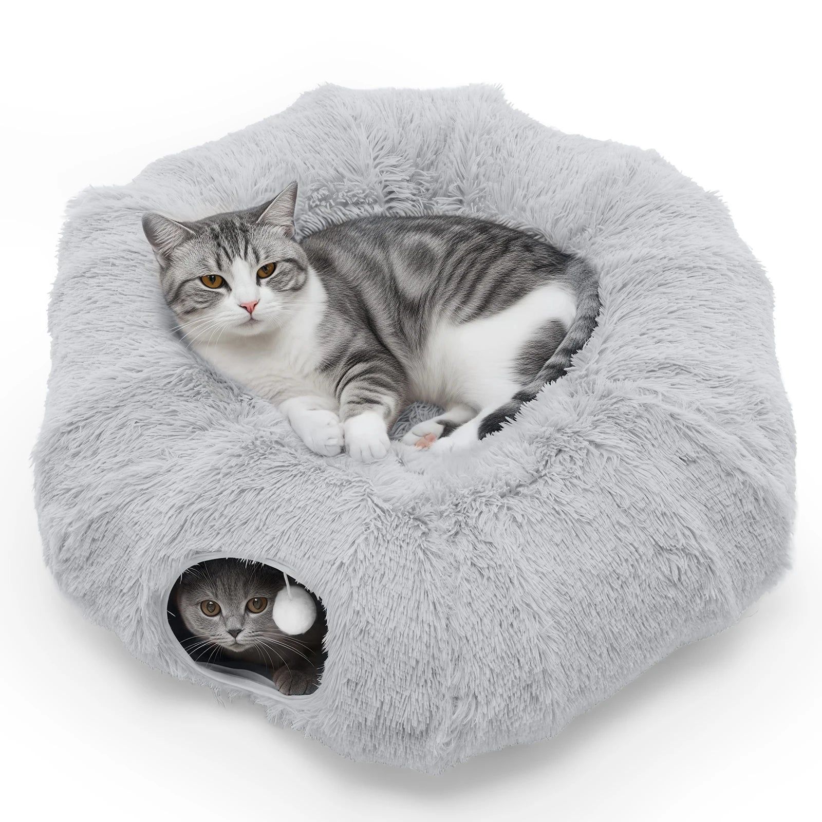 JHK Cat Tunnel Bed for Indoor with Soft Plush Washable Multifunctional Playground Under Tree Pet Toys for Kittens Puppy