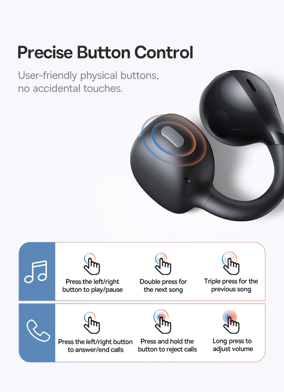 Baseus Bass BC1 Open Ear Earbuds Clip-On Headphones Open-Ring Comfort Clip Earphones SuperBass 4-Mic Clear Calls Sports Earbuds