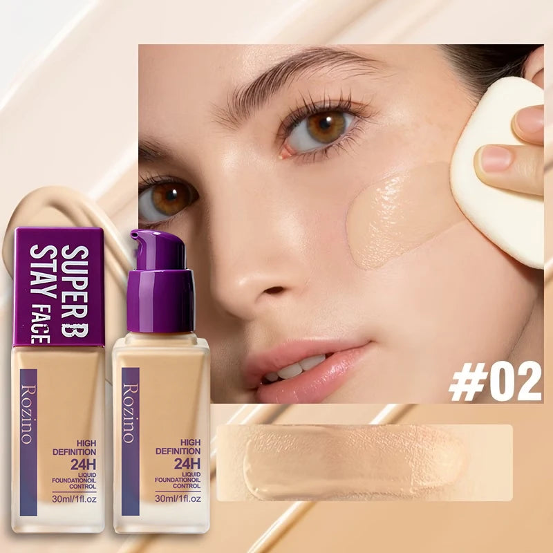 Full Coverage Liquid Foundation, Long-Lasting Oil-Control Matte Primer, Smooth and Non-Caking, Conceals Blemishes and Spots