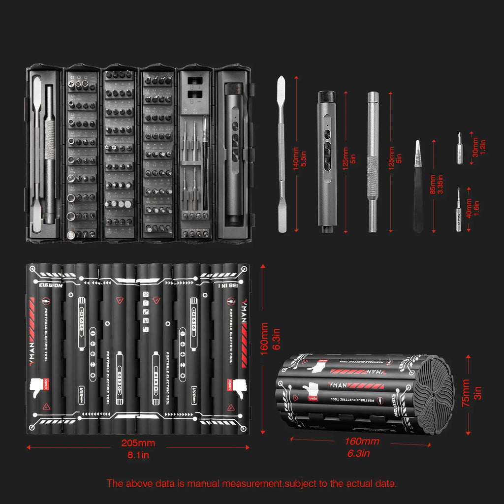 VMAN 138-IN-1 Professional Precision Electric Screwdriver Set Magnetic Bit Computer & Console Game & Phone Repair Kit Man‘s Gift