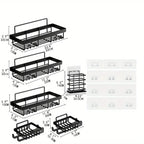 6 Pack Shower Caddy Shelf Organizer Rack, Self Adhesive Black Bathroom Shelves Basket, Bathroom Accessory Decor Set, No Drilling