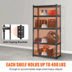 Heavy Duty 5-Tier Adjustable Metal Storage Shelving 2000 lbs, 30"x12"x60" Black Rack for Garage Kitchen Pantry Basement