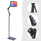 Tablet Floor Stand, 360° Swivel Adjustable Height & Angle, Heavy Duty Carbon Steel, Non-Slip Base, Portable & Foldable, Universal Holder for 12-18cm Phones & Tablets, for Home Office Kitchen Gym Bedroom, Easy Assembly