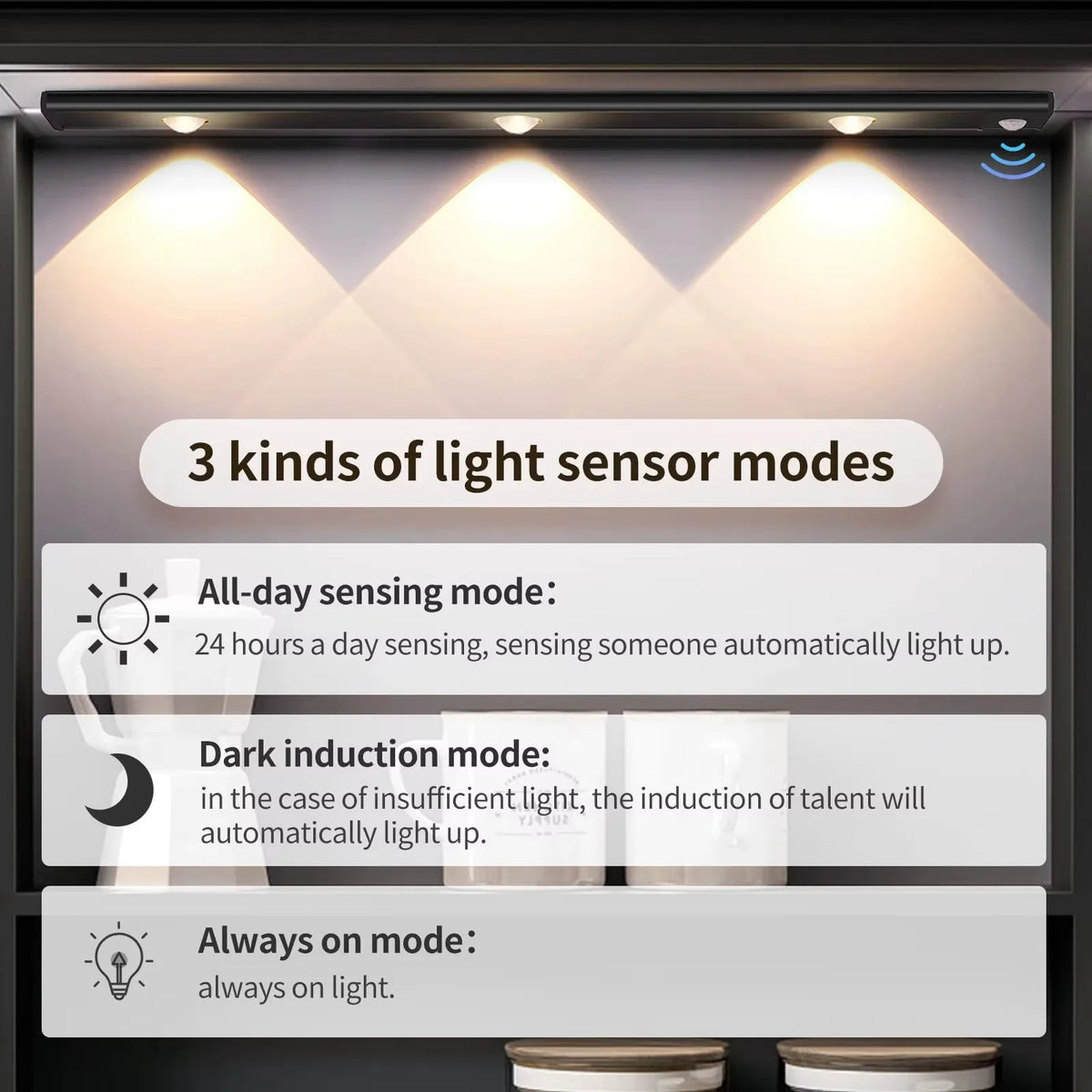 White/Black LED Cabinet Light USB Rechargeable Motion Sensor LED Light for Kitchen Wardrobe Cabinet Lighting 20CM/30CM/40CM/50CM