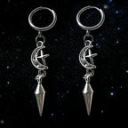 1 Pair of Punk Rock Stainless Steel Pointed Star and Moon Earrings, Suitable for Women to Wear Gothic Jewelry Accessories on a D