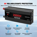 Car Power Inverter 1500W 2000W 2600W 6000W DC 12V To AC 120V Transformer with Dual Socket Charge,2×3.1A USB Port.