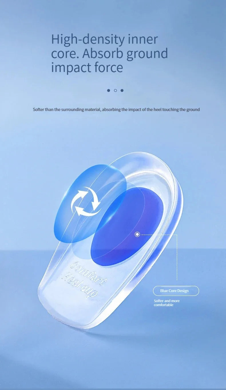 1 Pair Silicone Heel Pad Thickened Sports Cushioning U-Shaped Half Size Pad Non-Slip Invisible Inner Increase Insole