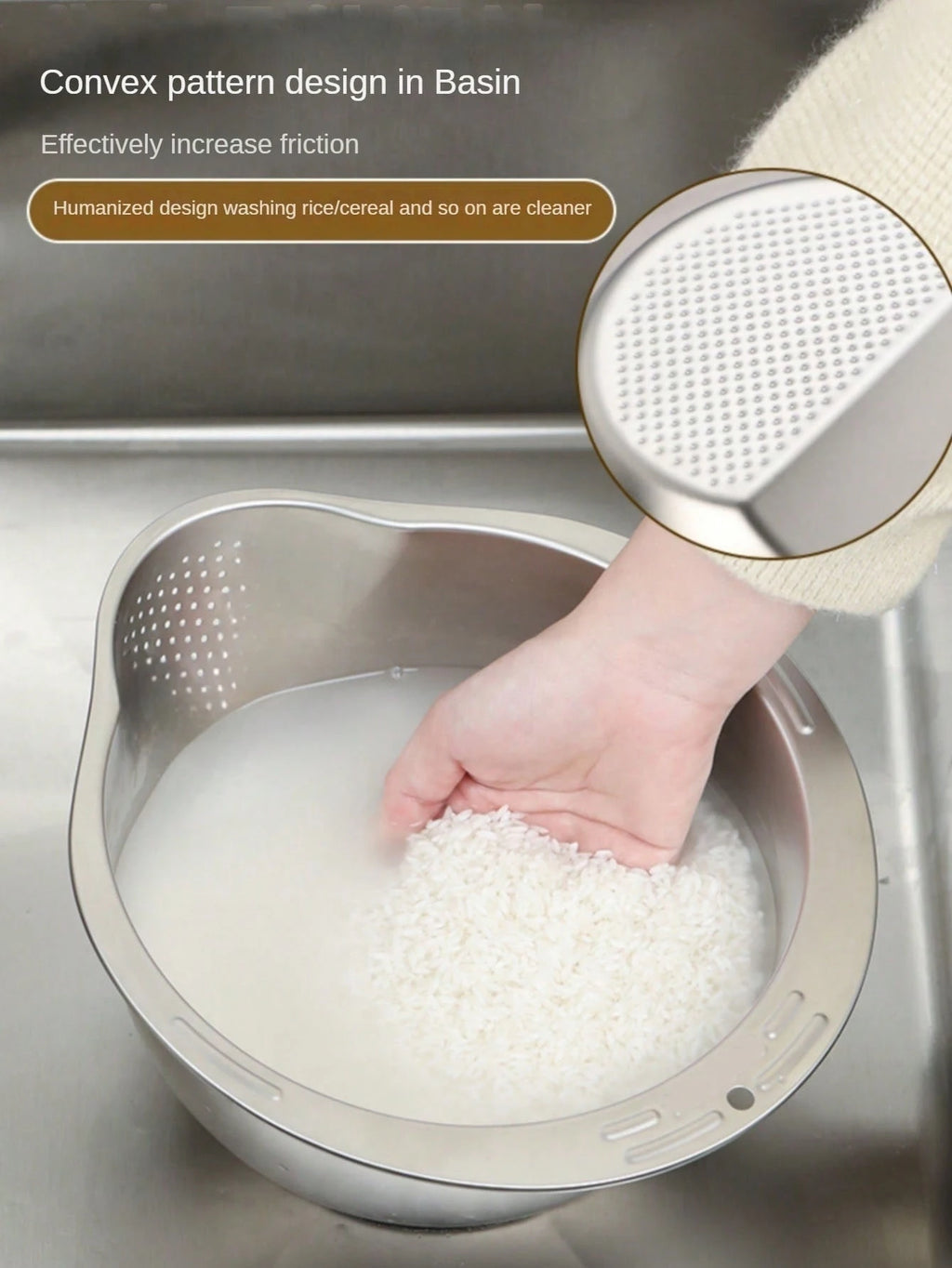 Rice Vegetable Washing Basket Strainer Stainless Steel Bowl Tray Wash Basin Accessories Drain Basket for Kitchen