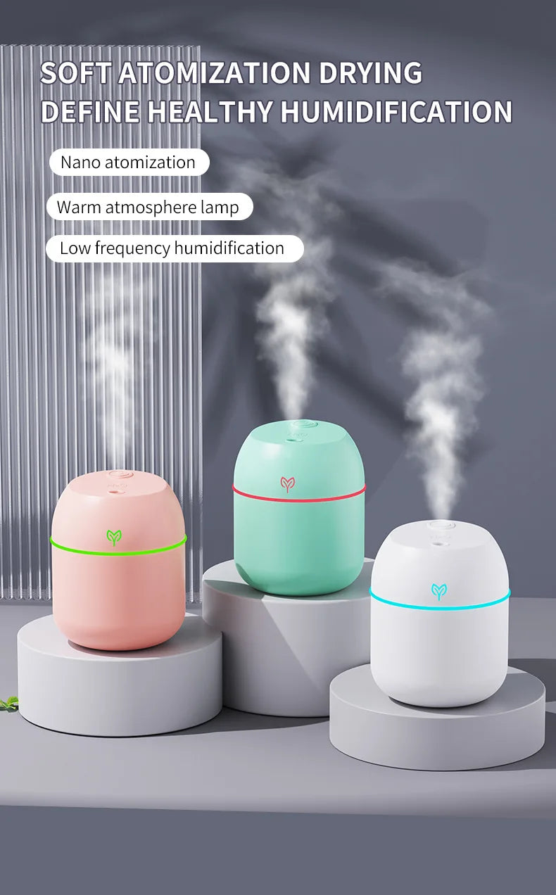 250ML Mini USB Air Humidifier Aroma Diffuser Essential Oil Cool Mist Maker RGB LED Night Light Quiet for Home Car Office Bedroom