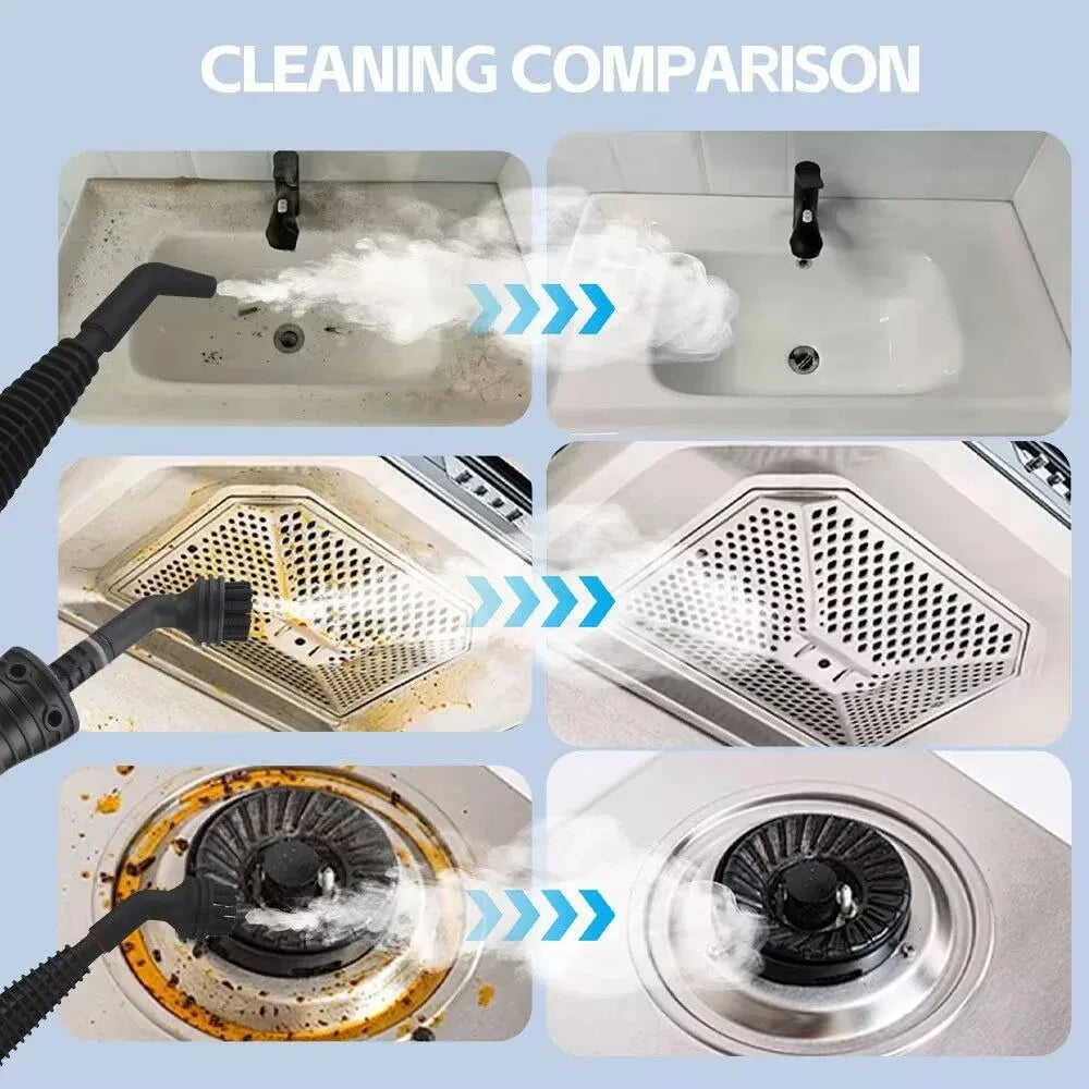 High Temperature Handheld Steam Cleaner 9 Piece Set, 350ML Portable Steamer For Kitchen Bathroom Car Tile And Grout Cleaning