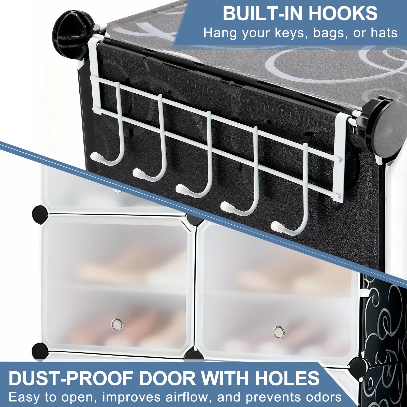 JHK 6-Tier Plastic Stackable Shoe Storage Cabinet with Door Multilayer Shoe Shelves Organize for Space Saving Cabinet Home