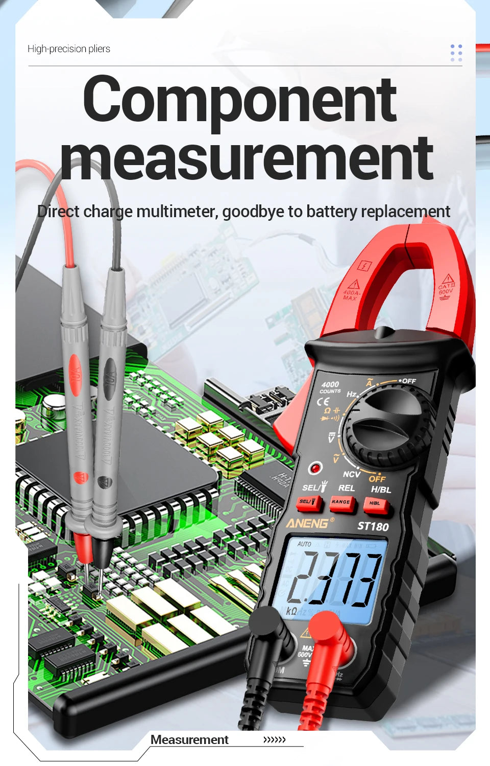 ANENG ST180 Digital Clamp Meter 4000 Counts Multimeter AC Current NCV Capacitance Resistance Frequency Tester Measurement Tool
