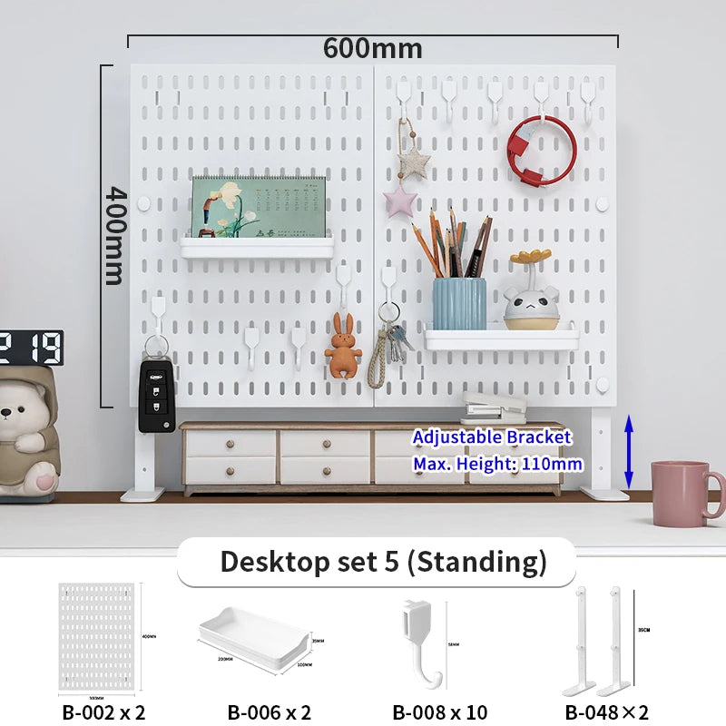 Home & Office Desktop Pegboard: Height-Adjustable Standing Storage Rack for Supplies, Also for Decorative Figurine Display - Nexvibe