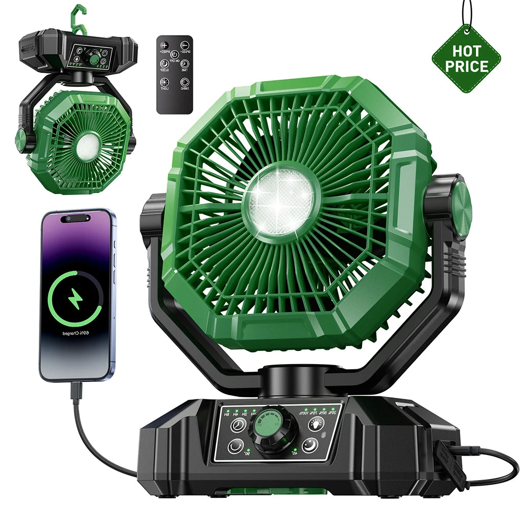 20000mAh Camping Fan with LED Lantern 8 Speed Desk Fan with Remote Portable Outdoor Fan with Hook for Tent Power Outages Jobsite
