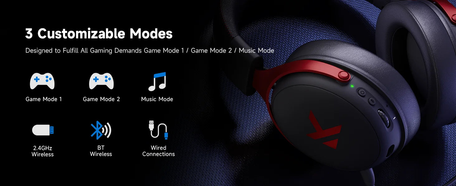 MCHOSE V9 Pro Wireless Gaming Headset 7.1Surround Sound Headphones Noise Canceling Mic Low Latency Lightweight for PS5 PC SWITCH