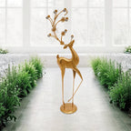Retro Gold Deer Statue Metal Reindeer Figurines Modern Elegant Indoor Holiday Decor Statue for Homes Offices Cafés Star Hotels 27*13*85cm/10.63*5.12*33.46in