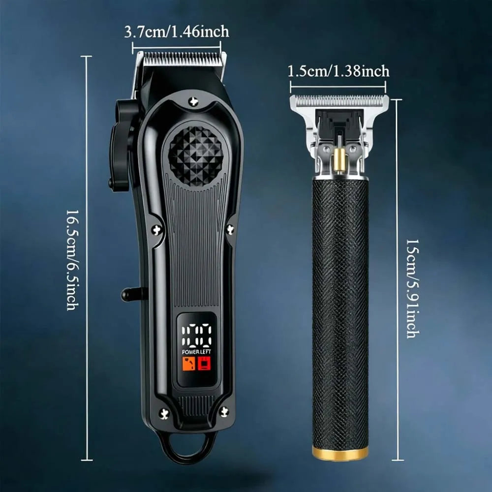 Professional Hair Clippers with LED Display, Cordless Rechargeable Trimmer & T-Blade Shaver for Men, Balding Grooming Kit