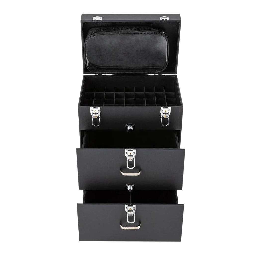 Rolling Makeup Train Case with Wheels, Professional Cosmetic Trolley Lockable Storage, 3-Layer Large Capacity Travel Organizer