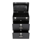 Rolling Makeup Train Case with Wheels, Professional Cosmetic Trolley Lockable Storage, 3-Layer Large Capacity Travel Organizer