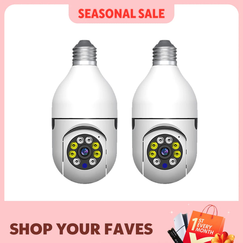 2Pc Ease Life APP-Light Bulb Security Cameras Outdoor Wireless WiFi Camera 5GHz, 360 Degree, E27 Light Socket Screw In Securi