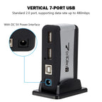 EU/US Plug USB Hub 7 Ports Splitter USB 2.0 Plug and Play Support 1.5/12/480Mbps with Power Adapter for PC Computer and Laptop