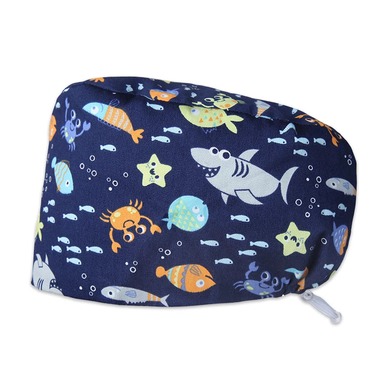 Shark Pattern Scrub Cap for Men Women 100% Cotton Healthcare Surgical Dentist Skullcaps Hospital Working Hats K329