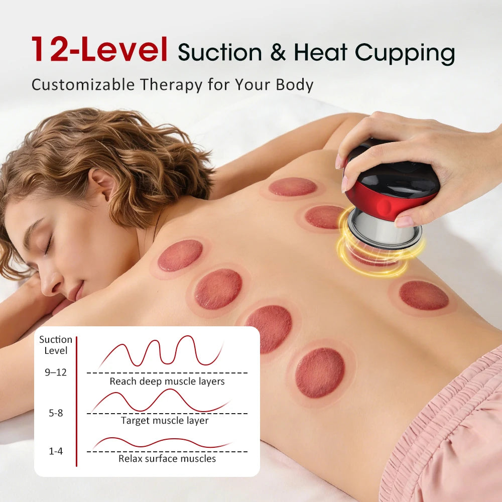Intelligent Vacuum Cupping Massager 12 Gear Heating Body Gua Sha Back Neck Arm Cupping Massager LCD Display USB Charging