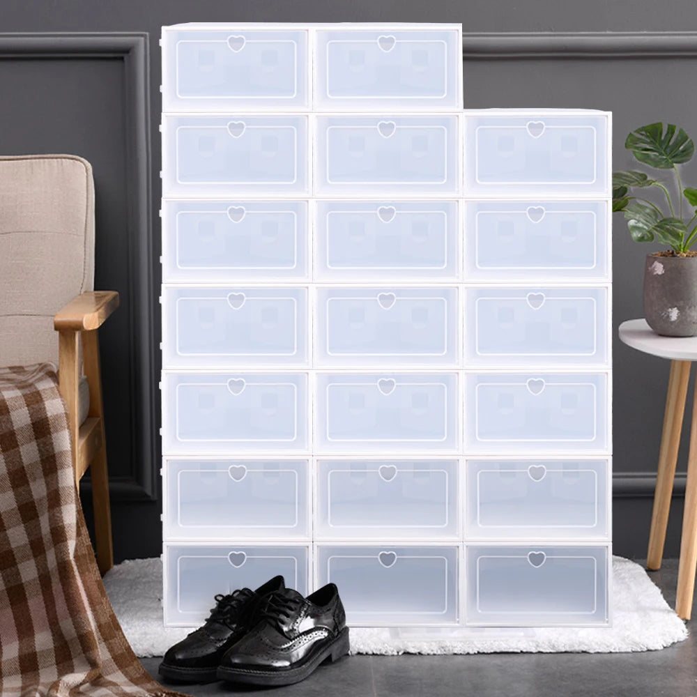20Pcs Foldable Flip Shoe Storage Boxes Clear Plastic Shoes Case Shoe Organizer Dustproof, 33*23*14cm
