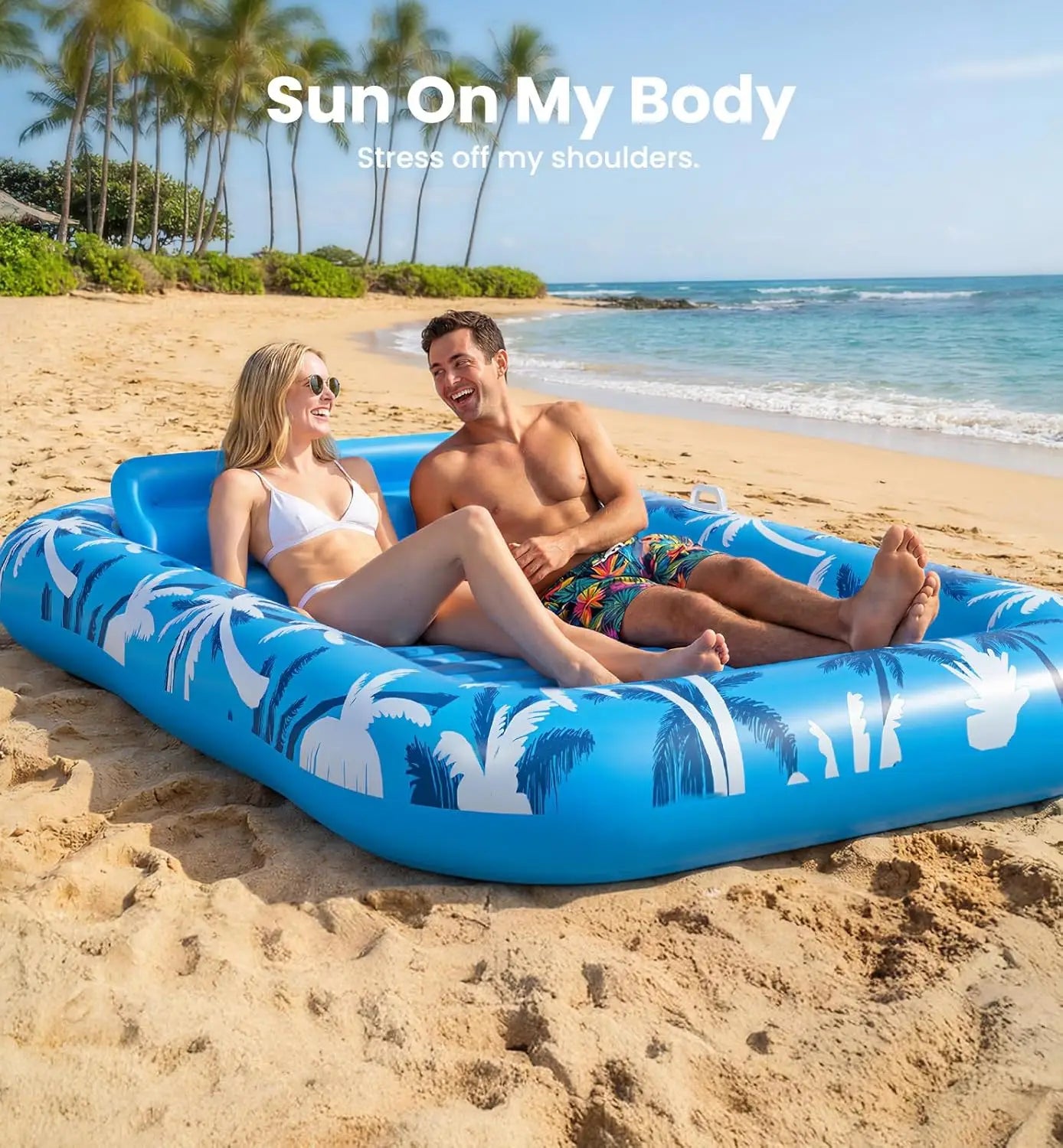 Inflatable Tanning Pool Lounger Float with Sprinkler, X-Large Pool Floats with Auto Spray Cooling, 6 in 1 Sunbathing Lounge Floatie Raft Toys, Blow Up Pool Tanning Bed for Adults Kids Gifts
