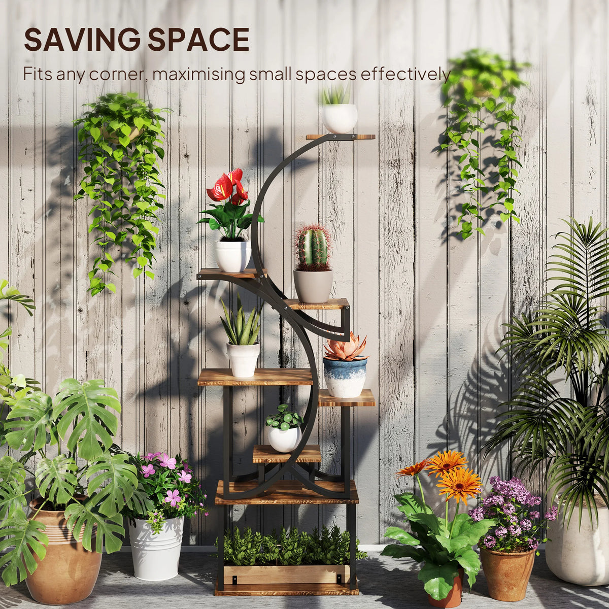 8-Tier Plant Stand, 62inch S-Shaped Plant Stands, Carbonized Treatment