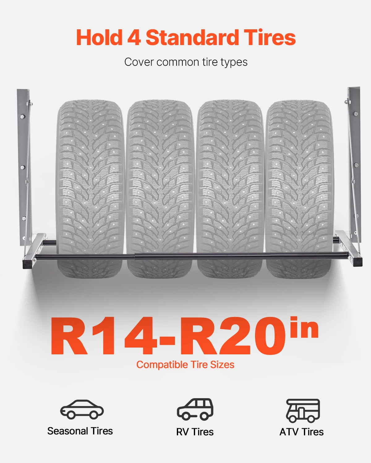 SucceBuy Wall Mounted Folding Tire Rack, 32" - 48" Adjustable Tire Rack, Steel Tire Storage Rack for Garage Workshop Repair Shop