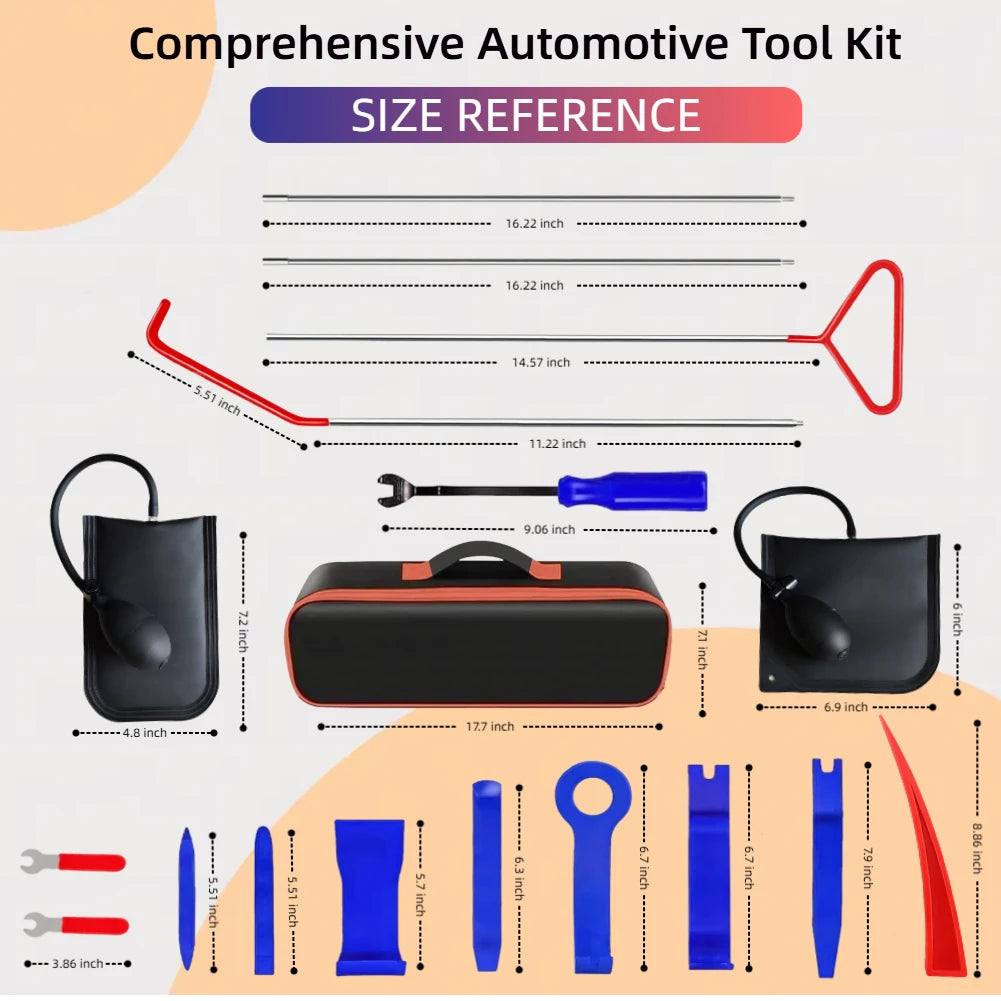 26PCS Car Door Tool Kit Air Wedge Pump Emergency Car Open Unlock Tool Auto Window Door Open Fixing Gripper Tools Long Reach Grabber Hooking Key Lost Hand Tools With Carrying Bag