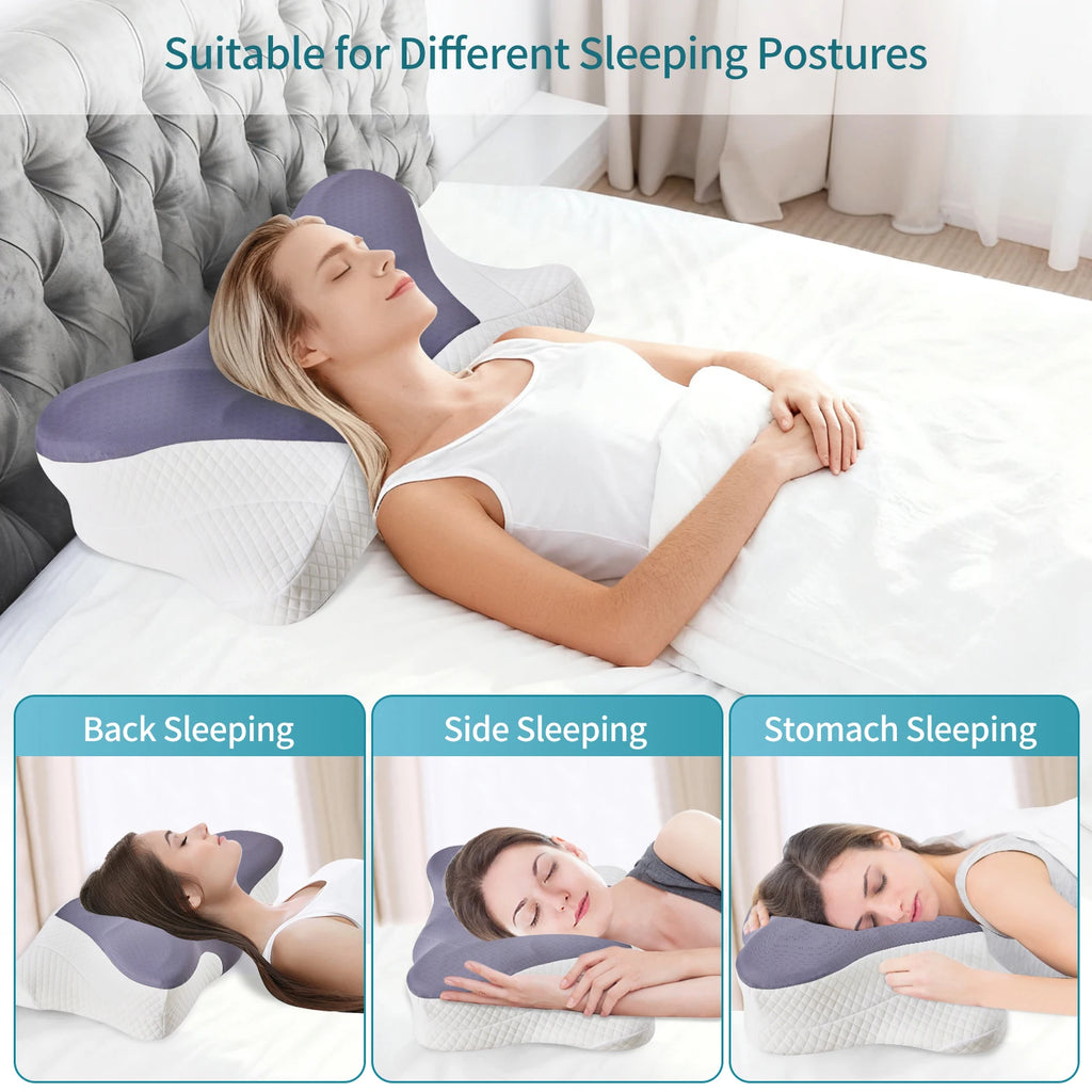 JHK King Size Ergonomic Memory Foam Bed Pillow with Cooling Pillowcase Cervical Contour Pillows For Back Stomach Sleepers