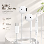 Wired Earphones, Portable Wired Earplugs with Microphone and Volume Control, Universal In-ear Headphones for Type C Devices