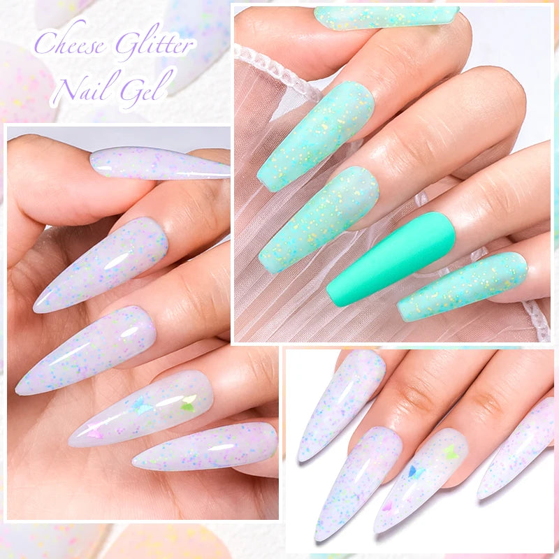 MEET ACROSS 7ml Cheese Glitter Sequins Gel Shimmer Candy Color Semi Permanent UV LED Gel For Nails Nail Art Hybrid Varnishes