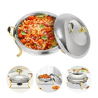 Round Gold Chafing Dish for Buffet 2.64QT Stainless Steel Food Warmer w/ Lid & Handle, Buffet Warmer Chafers  for Parties, Weddings, Catering