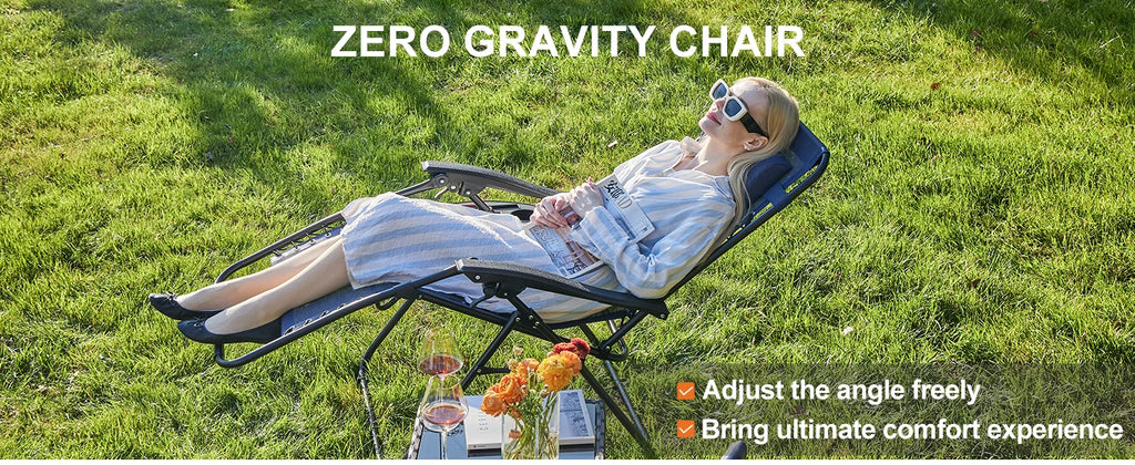 JHK Portable Zero Gravity Recliner Chairs Set of 2 Outdoor Garden Folding Lounge Chair with Cup Holder Trays Adjustable Pillow