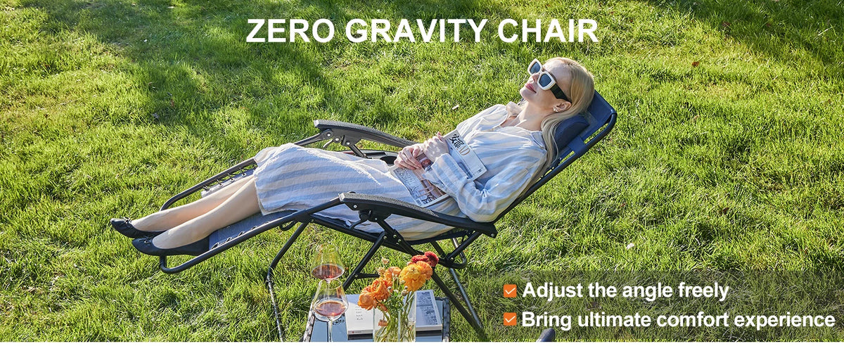 JHK Zero Gravity Portable Recliner Camping Patio Outdoor Garden Lounge Chair with Cup Holder Trays Adjustable Pillow for Backyard