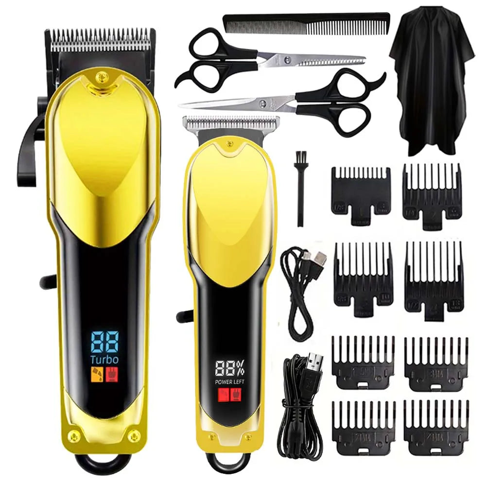 Professional Hair Clipper Set for Men, Rechargeable Cordless Hair Trimmer with LCD Display, 1pc/2-in-1/3-in-1 Grooming Kit with Foil Shaver & T-Blade Trimmer, Barber Haircut Machine with Accessories