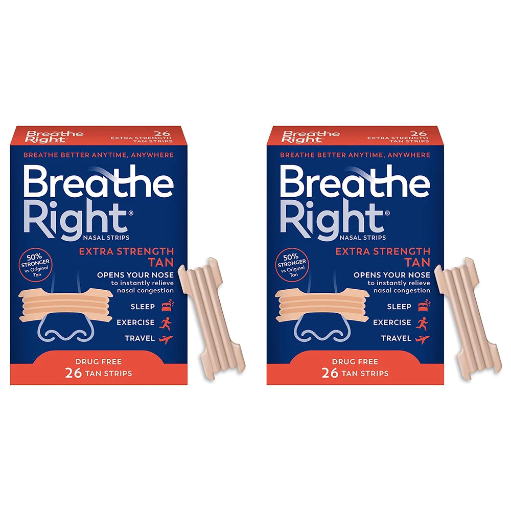 Breathe Right,Nasal Strips Extra Strength Tan Nasal Strips,Stop Snoring,Drug-Free Snoring Solution & Instant Nasal Congestion