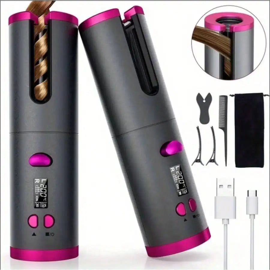 Automatic Curling Iron — Portable Cordless Curler with USB Charging, Suitable for All Hair Types, 6-Level Temperature Adjustment
