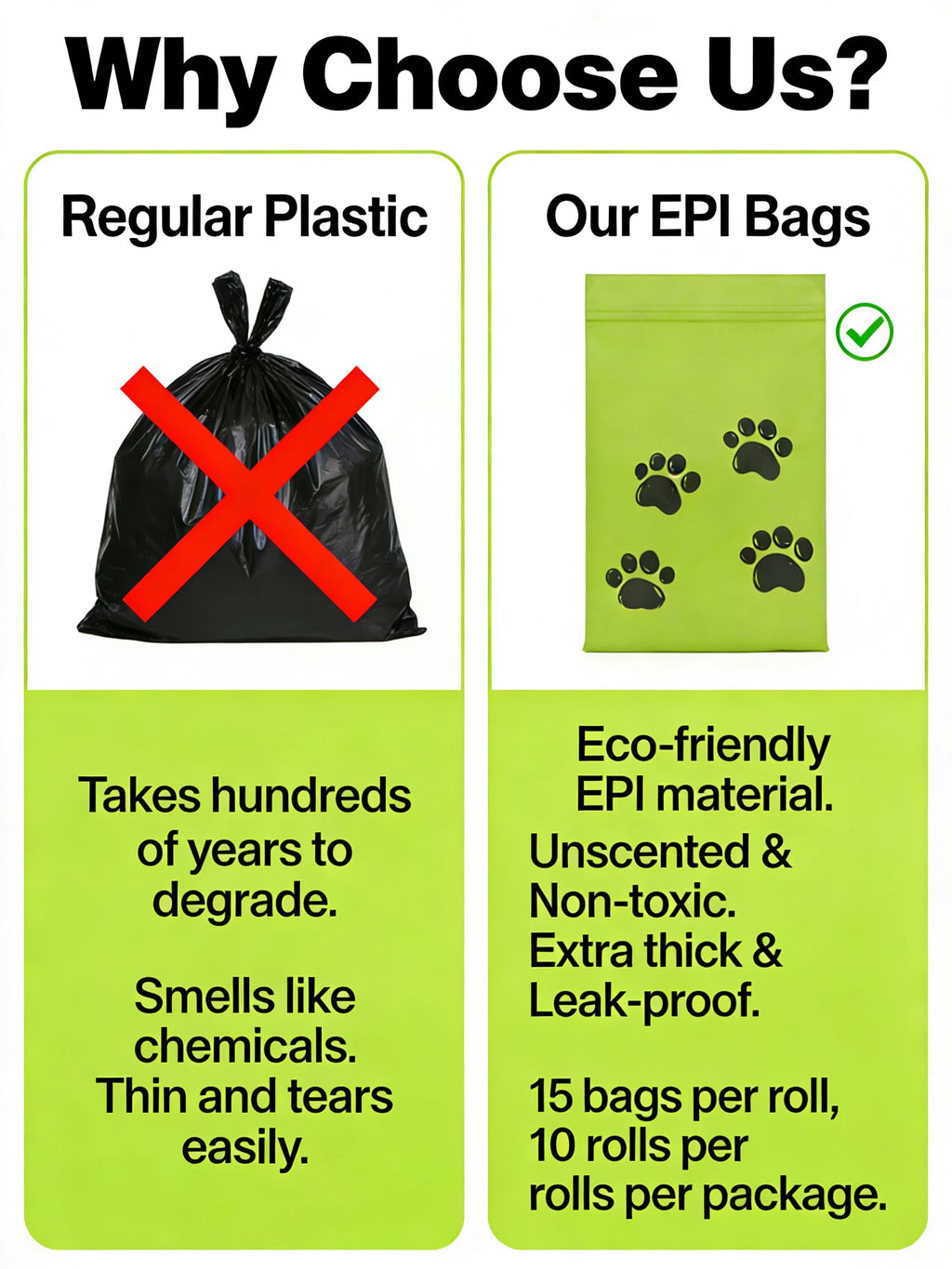 Eco-Friendly Dog Poop Bags Leak-Proof Extra Thick EPI Material Unscented Pet Waste Bags for Dog Walking Outdoor