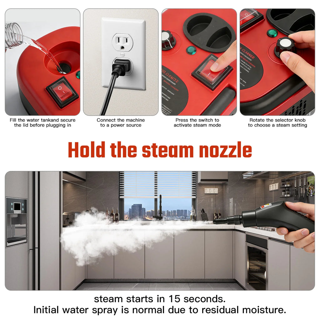 Portable Steam Cleaner 2500W 1200ML Handheld Air Conditioner Kitchen Hood High-Temperature 105°C Adjustable 6 Levels 20 Accessories Car Cleaning Machine Home Appliances