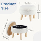 JHK Round Storage Ottoman Stool Teddy Velvet Padded Seat Footstool with Hidden Storage Wood Legs for Living Room Bedroom