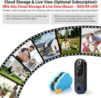 Wireless Wi-Fi Video Doorbell Camera with Two-Way Audio, AI Motion Detection, Night Vision, Cloud Storage, 2.4G Wi-Fi (Black)