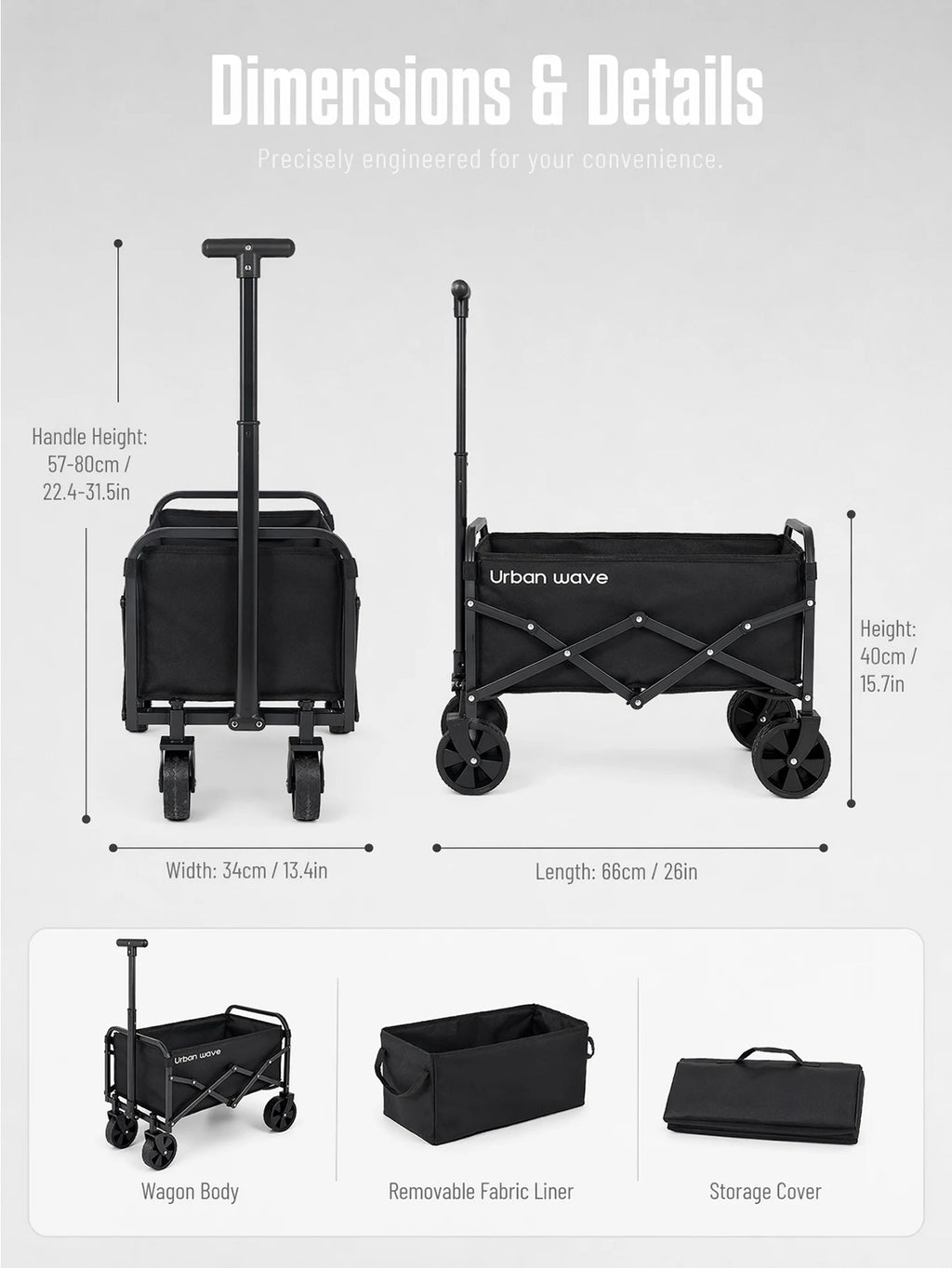 Collapsible Wagon with Wheels, 220 lbs Wagons CartsFoldable Wagon Cart with Flexible Handle, LightweightPortable Folding Utility Grocery Shopping Cart for GrocerySports Garden Camping